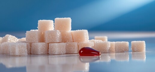 Sugar cubes with red drop healthcare concept illustration