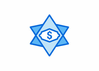 blue icon money symbol dollar bills star shape