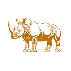 Fototapeta premium Stylized Illustration of a Majestic Rhinoceros in Gold Color with Intricate Details Against a Transparent Background