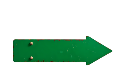 green blank road sign with rust isolated on transparent