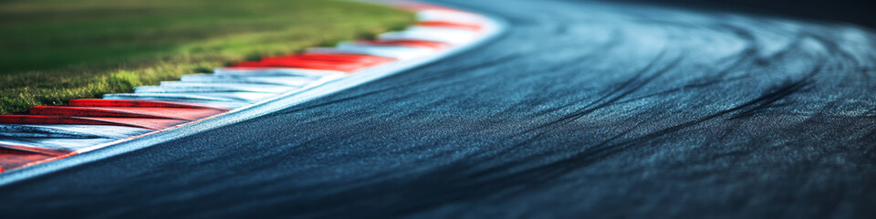 Motor racing track. A sleek, curving motor racing track with smooth asphalt, sharp turns, and marked lines. Race track curve road