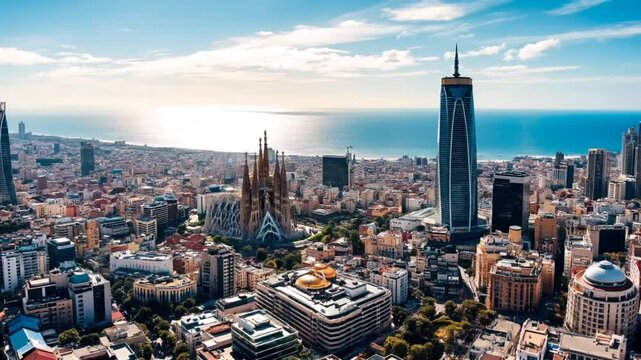 A stunning panorama of Barcelona showcasing a blend of modern and traditional architecture