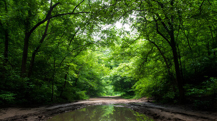 Obraz premium Lush Forest Path With Reflection