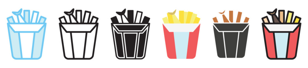 Fish and Chips multi style, mini illustration icon set. outline, flat, glyph, line color, UI, UX, app and web, digital or print. vector EPS 10 related to street food, food festival.