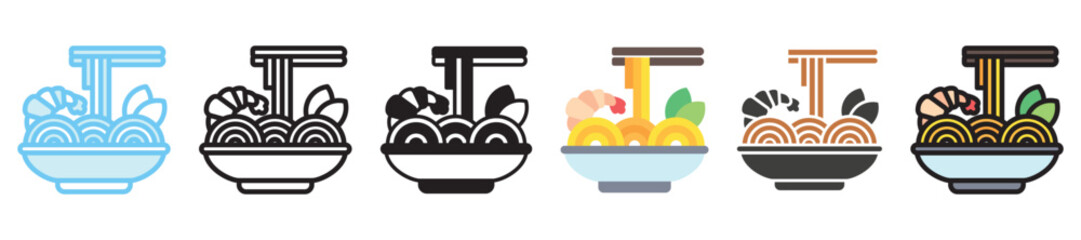 Pad Thai multi style, mini illustration icon set. outline, flat, glyph, line color, UI, UX, app and web, digital or print. vector EPS 10 related to street food, food festival.
