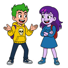 Cartoon Friends Talking Happily