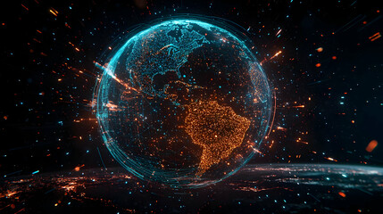 Obraz premium Abstract Digital Globe With Glowing Lines And Dots