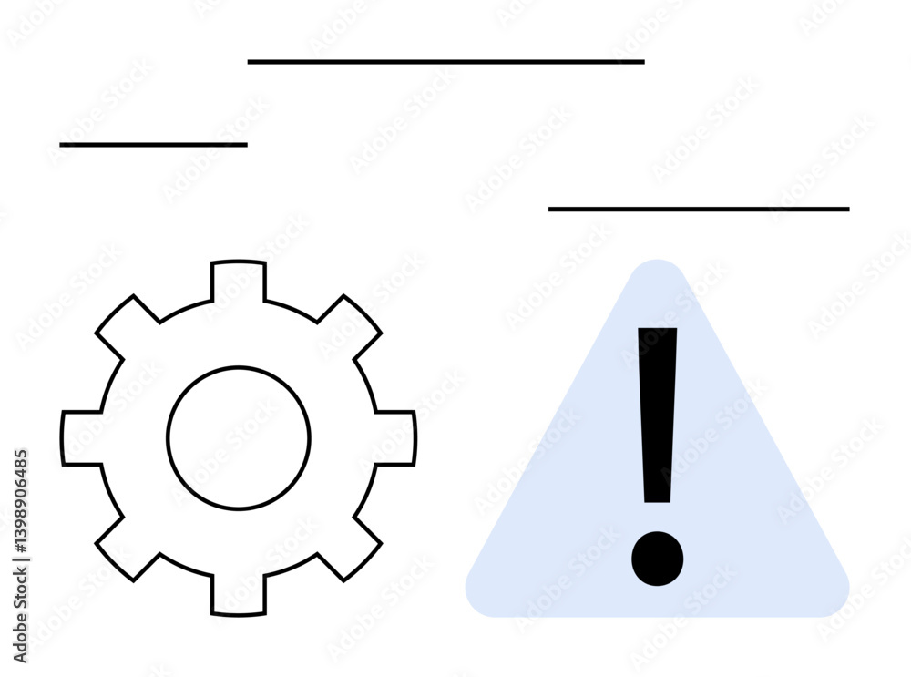Poster gear next to warning triangle with exclamation mark indicating caution or malfunction. ideal for mai
