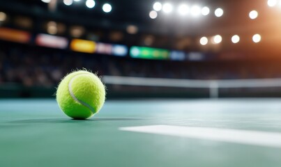 Tennis ball on court green surface sports equipment game competition play exercise fitness recreation