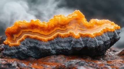 Obraz premium Intricate, orange-banded, mineral specimen. Detailed geological formation, contrasting colors