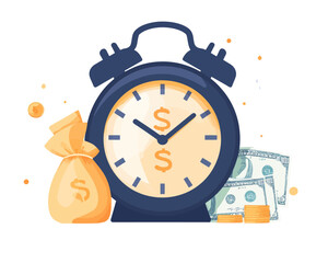 Seizing the opportunity to make or earn money at the right time is a modern concept that allows for financial profit through wise investments, represented by a flat illustration featuring a timer
