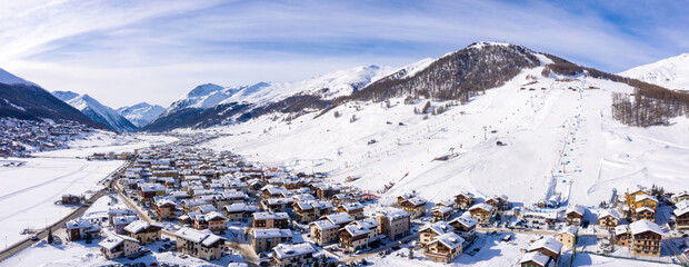 Aerial view of Livigno village in north Italy