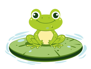 Obraz premium Modern illustration featuring a cute green frog perched on a lily pad in a flat and cheerful design