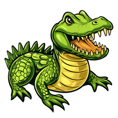 Obraz premium Stylized Cartoon Crocodile Character with Bright Green Color and Playful Expression on Transparent Background