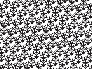 A monochrome floral pattern showcasing detailed flowers and foliage in black and white.