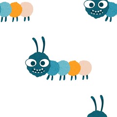 Kids seamless caterpillar cute pattern for fabrics and textiles and packaging and linens and wrapping paper