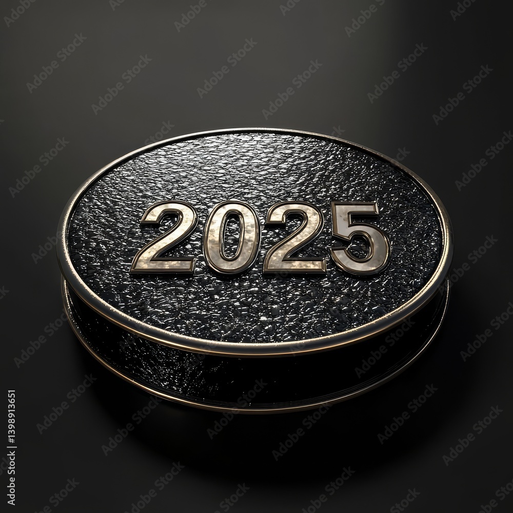 Poster the new year celebration and calendar concepts are represented by 3d numbers 2025 on a round platfor