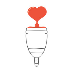 Menstrual cup with heart-shaped jet in outline style. Concept for period positivity, feminine hygiene, and eco-friendly menstruation