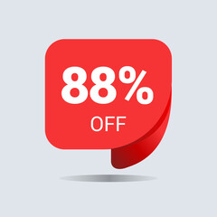 88% off discount, eighty eight percent chat balloon. Special offer sale red tag. Concept of the price list for discounts. Advertising campaign, sales, label offer. Vector illustration.