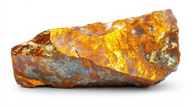 Raw dysprosium ore with intricate rough metallic texture illuminated against a pristine white background