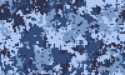 Abstract digital camouflage pattern in shades of blue.  Perfect for backgrounds, textures, or design projects needing a modern, militaryinspired aesthetic.