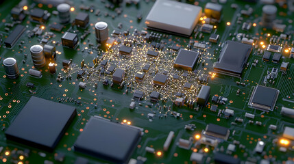 Obraz premium Close Up View Of Circuit Board With Glowing Components