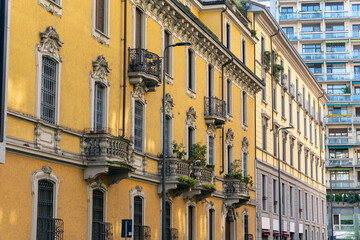 Old and new buildings in the streets of Milan