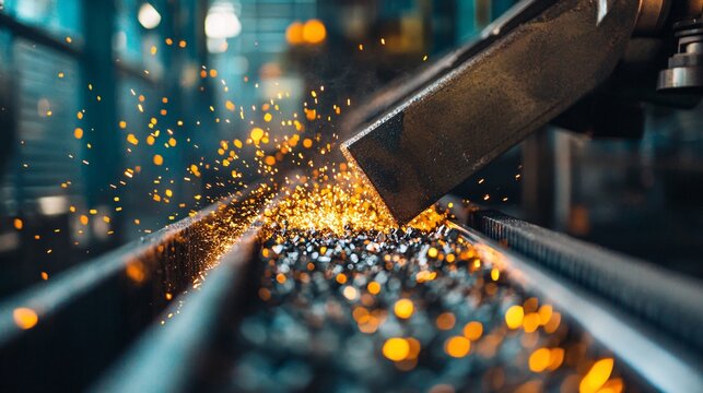 Industrial machine actively refining rare earth elements with bright sparks