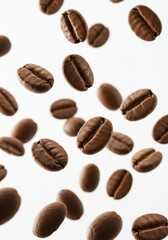 Obraz premium coffee beans floating in the air against white background