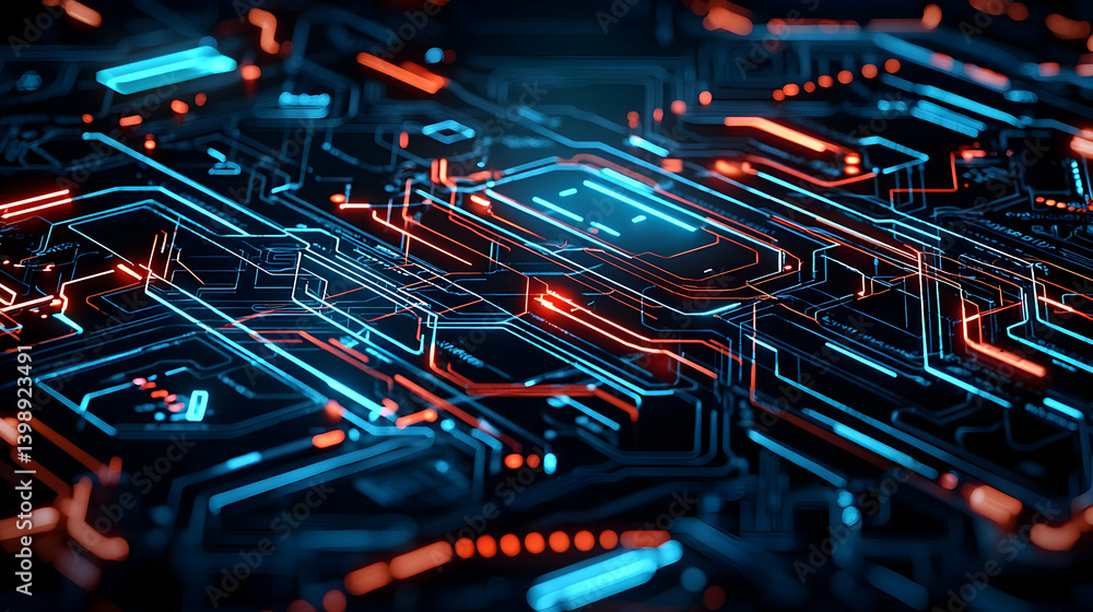 Poster abstract circuit board design with glowing lines