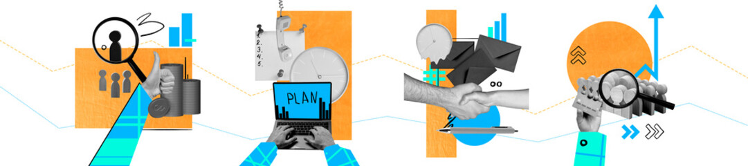 Creative collage design showcasing modern visual trends and concepts with artistic compositions and graphic elements