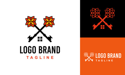 Floral Key Roof Real Estate Housing Logo Illustration Design Concept