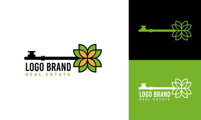 Real Estate Flower Key Logo Illustration Design