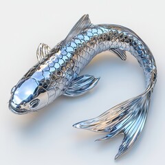 Fototapeta premium Chrome Koi Fish Sculpture Elegant 3D Render