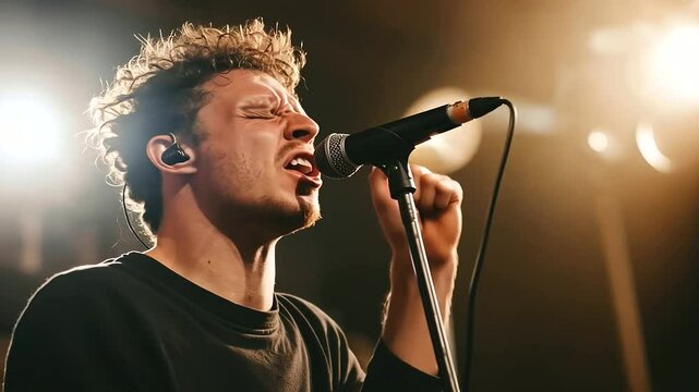 High Energy Punk Rock Singer Screaming Into Microphone