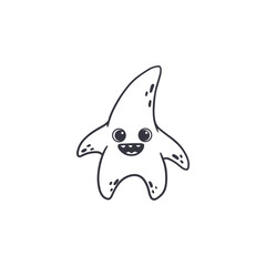 Cute cartoon monster on white background. Starfish. Happy Alien. Coloring. Doodle monster. Vector illustration