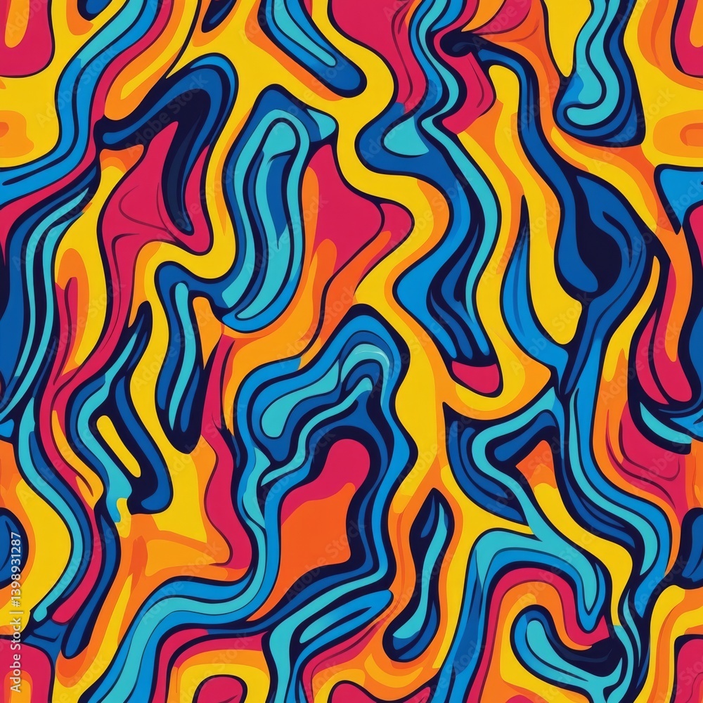Poster abstract trippy hand-drawn groovy pattern vector design with fun vintage y2k wavy texture.