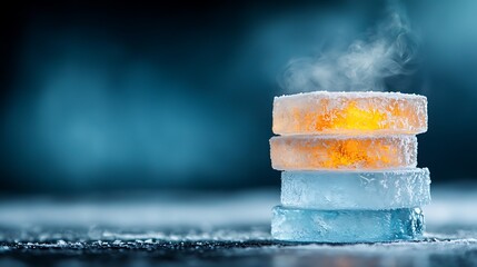Stacked Ice Cubes with Steam
