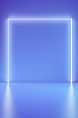Square neon frame with a vibrant blue glow on a gradient background.