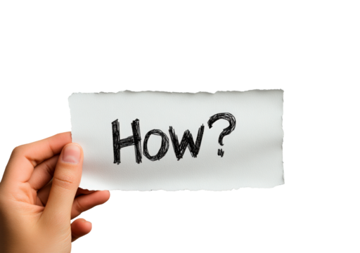 Hand holding a piece of paper with the word How ? PNG