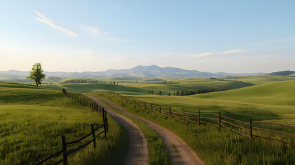 Scenic Country Road Through Lush Green Fields