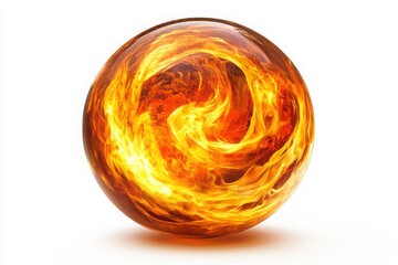 Glowing orb containing swirling flames isolated on white background