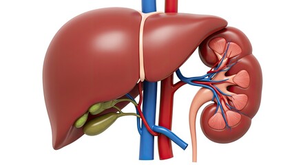 Detailed Medical Illustration of Human Internal Organs Including Liver Kidney and Gallbladder