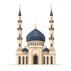 Fototapeta premium Detailed Mosque Structure With Beautiful Blue Dome And Tall Minarets Surrounded By Ornate Designs And Architectural Elements On A Transparent Background