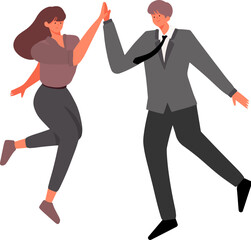 businessman and business woman greeting high five celebrate success collaboration project