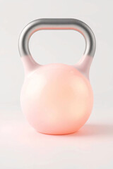 Pink kettlebell with metallic handle, fitness equipment for strength training and gym workouts.