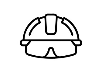 Fototapeta premium Helmet and eye protector. A pretty icon with black line drawings. Construction site.