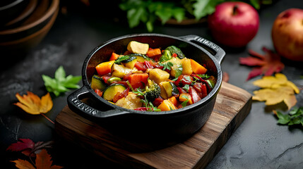 Colorful Vegetable Stir-Fry in Cast Iron Pan