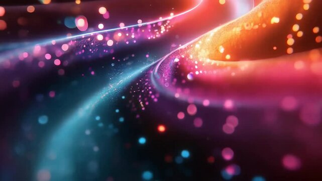 Colorful abstract light trails with glowing particles  