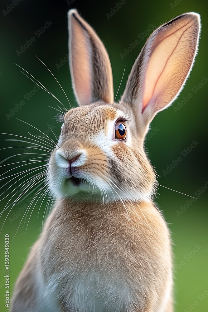 Poster Charming Image of a Serene Rabbit with Big Ears and a Gentle Expression in Nature : Generative AI